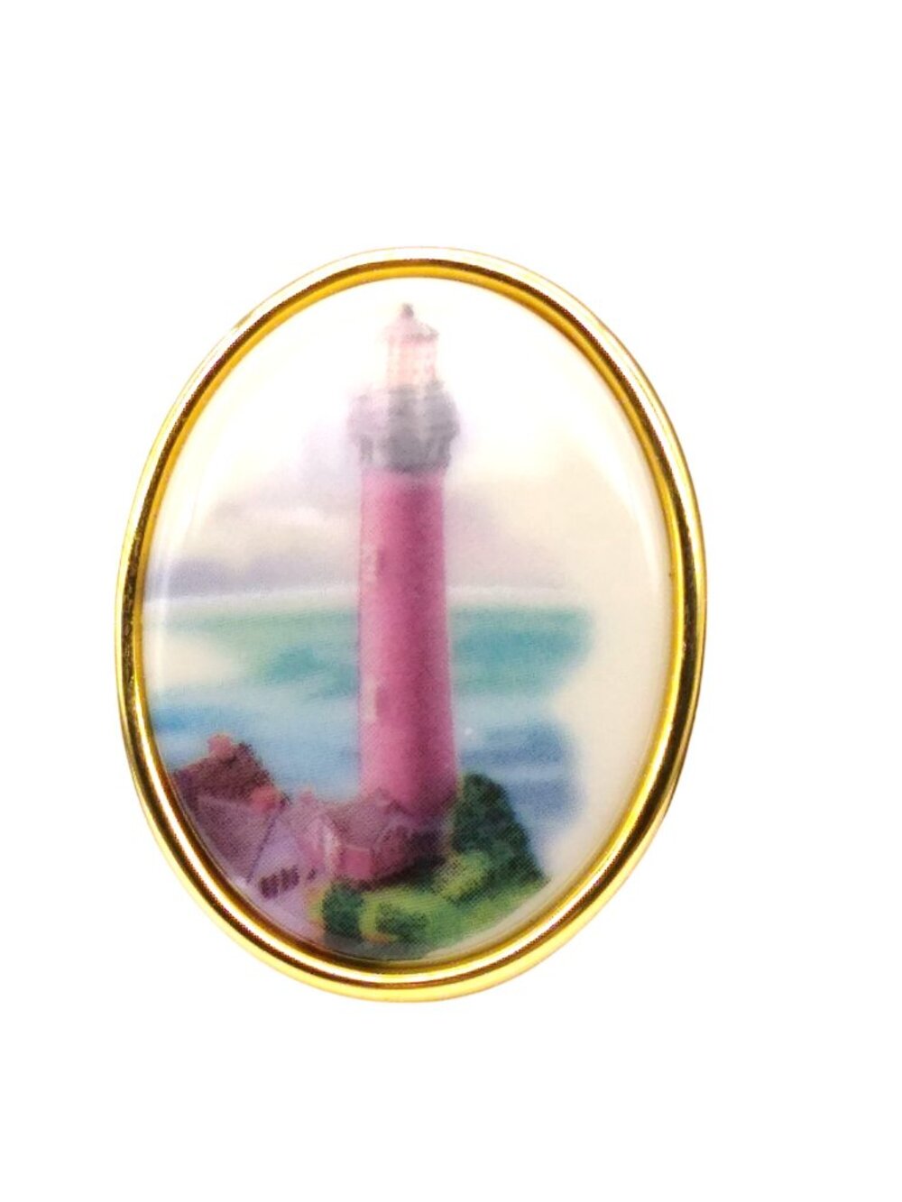 Elegant Lighthouse Shore Oval Brooch, Minimalist Hope Lapel Pin
